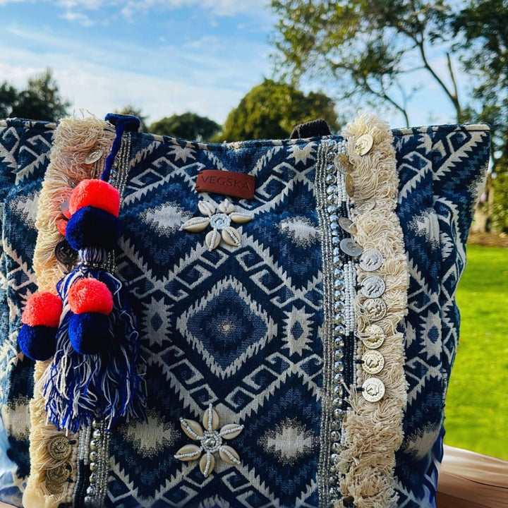 Bohemian Chic Handmade Blue Tote Bag - Bagpac